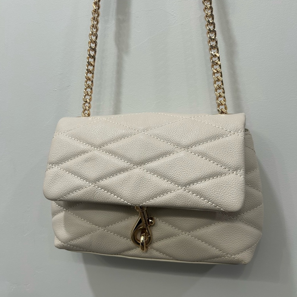 NWT- Rebecca Minkoff Edie Quilted Leather Crossbody w/Gold Chain Hardware Pearl